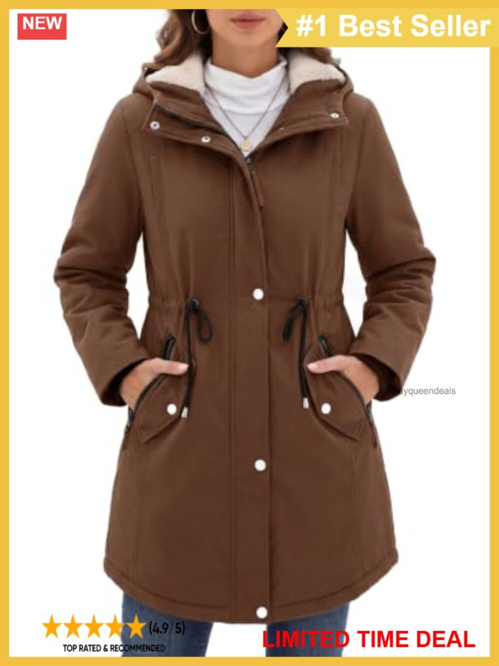 Women Warm Winter Parka Jacket Faux Fur Lined Hooded Coat